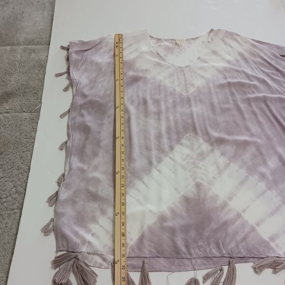 Surf Gypsy Purple White Tie Dye Cover Up With Tassels Small Kaftan Topper - Picture 10 of 11